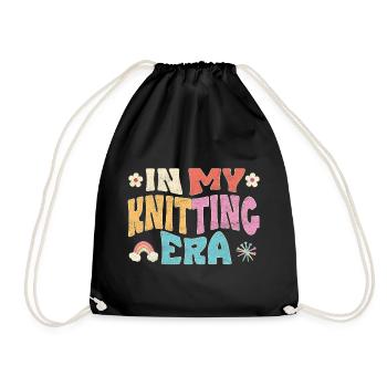 In my knitting era - Drawstring Bag - black - Front