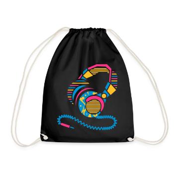 Headphones of patterns and stripes - Drawstring Bag - black - Front