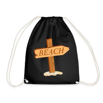 simple wooden sign - signpost to the beach - Drawstring Bag - black - Front