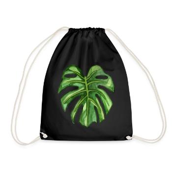 Monstera - tropische Pflanze in Aquarell - Turnbeutel - Schwarz - Vorne