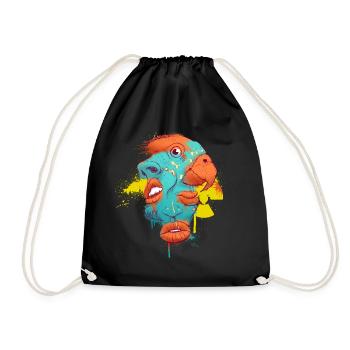 Face Mash-up Illustration - Drawstring Bag - black - Front
