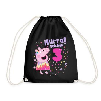 Peppa Pig Yippee 3rd Birthday Outfit - Drawstring Bag - black - Front