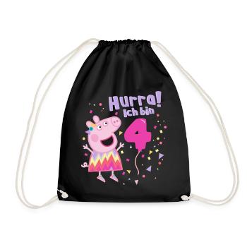 Peppa Pig Yippee 4th Birthday Outfit - Drawstring Bag - black - Front