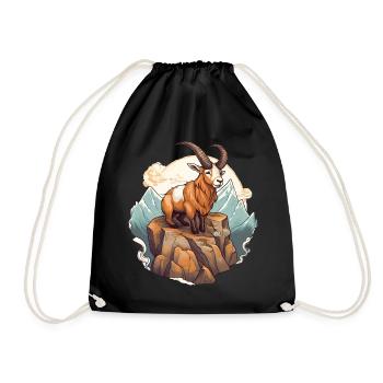Mountain goat with horns in alpine style - Drawstring Bag - black - Front