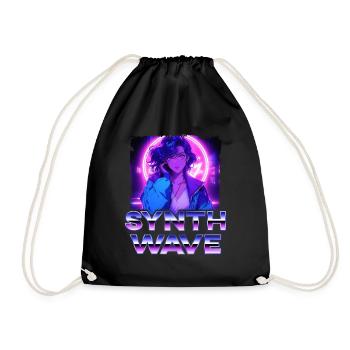 Synthwave Music Album Cover - Anime Shirt - Drawstring Bag - black - Front