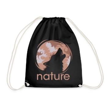 nature wolf moon icon icon illustration forest logo - Drawstring Bag - black - Front