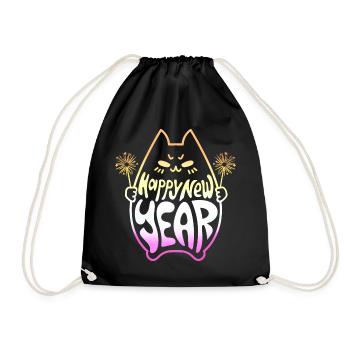 Happy New Year Cat #3 Frohes Neues Jahr Katze - Drawstring Bag - black - Front