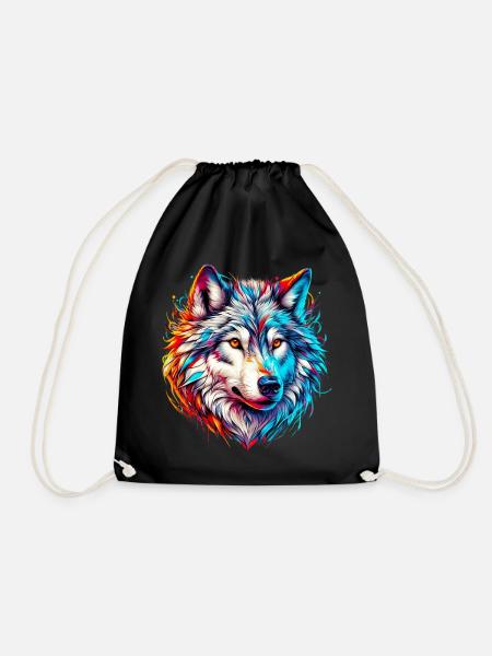 Wolf - Drawstring Bag - black