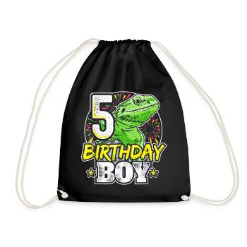 Dino 5th Birthday Boy - Drawstring Bag - black - Front