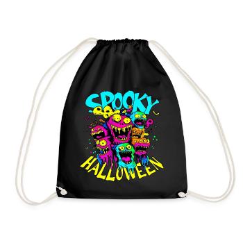 Vintage, retro „Spooky Halloween“ Design - Turnbeutel - Schwarz - Vorne