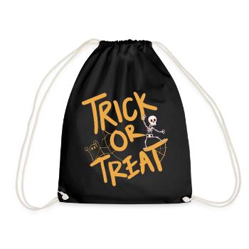 Creative Halloween design with pumpkin and skeleton - Drawstring Bag - black - Front