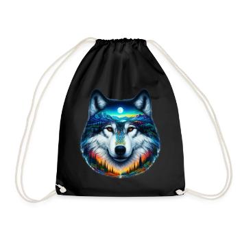 Wolf - Drawstring Bag - black - Front