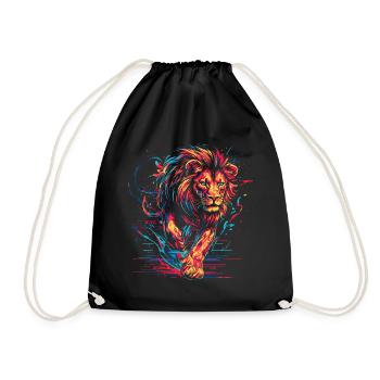 Lion courant tête de lion néon prédateur coloré - Sac de sport léger - noir - Devant