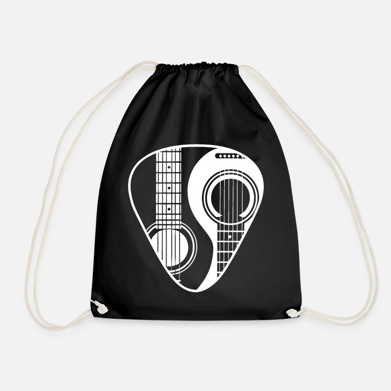Yin Yang Guitar Pick Art - Drawstring Bag - black