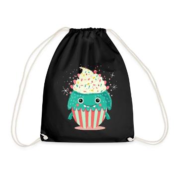 Cute Cupcake Monster – Cute and Playful - Drawstring Bag - black - Front