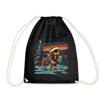 Dackel mit Weihnachtsmütze und Sonnenbrille - Turnbeutel - Schwarz - Vorne