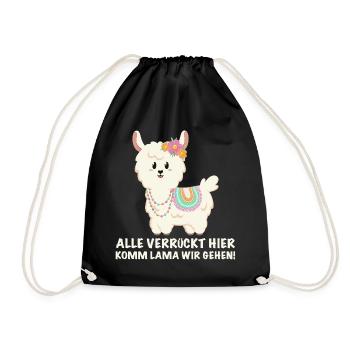 Alle verrückt hier, komm Lama wir gehen - Turnbeutel - Schwarz - Vorne