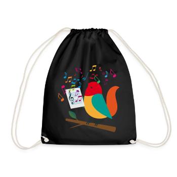 Oiseau chanteur avec des notes colorées – Motif musical - Sac de sport léger - noir - Devant