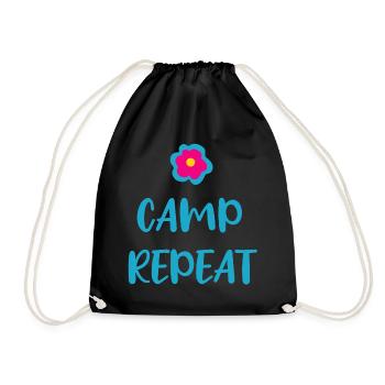 Camp Repeat coole Sprüche Urlaub englisch Fan - Turnbeutel - Schwarz - Vorne