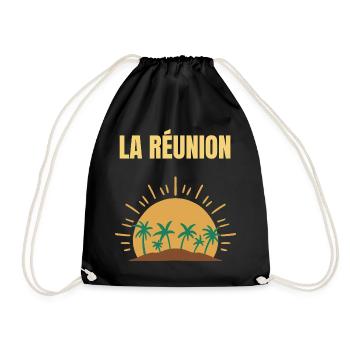La Réunion T-Shirt Sonne und Palmen - Turnbeutel - Schwarz - Vorne
