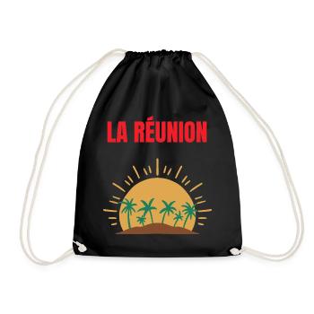 La Réunion T-Shirt Sonne und Palmen - Turnbeutel - Schwarz - Vorne