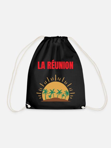 Reunion Island Sun and Palm Trees T-shirt - Drawstring Bag - black