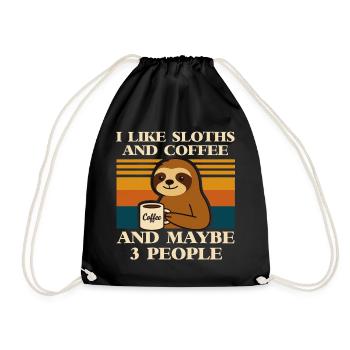 Faultier Kaffee Spruch Retro Humor Sloth Tier  - Turnbeutel - Schwarz - Vorne