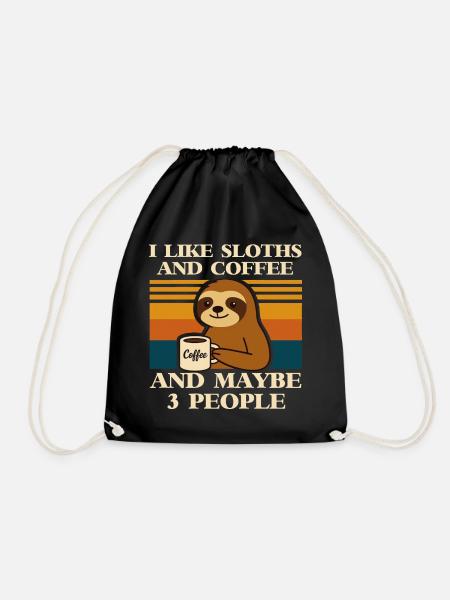 Faultier Kaffee Spruch Retro Humor Sloth Tier  - Turnbeutel - Schwarz