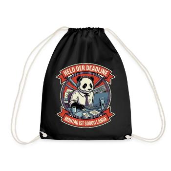 Held der Deadline Panda am Montag - Turnbeutel - Schwarz - Vorne