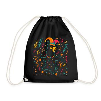 Dancing Carnival Alpaca with Jester's Cap - Drawstring Bag - black - Front