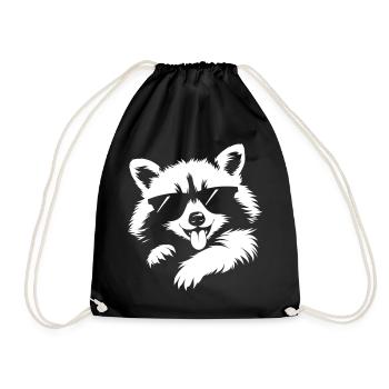 Cooler Waschbär – Sonnenbrille & Zunge raus - Turnbeutel - Schwarz - Vorne