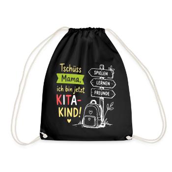 KitaKind Abschied Motiv Schild und Rucksack - Turnbeutel - Schwarz - Vorne