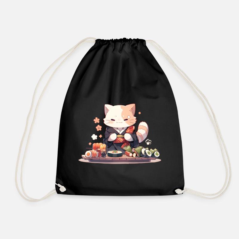 Samurai Cat eat Sushi - Turnbeutel - Schwarz