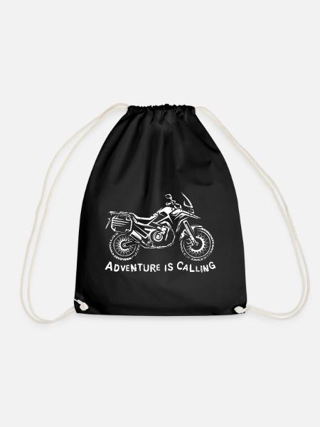 Adventure is Calling – Motorrad Grafik - Turnbeutel - Schwarz