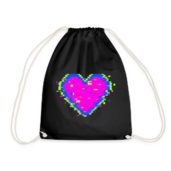 Pixel Heart Glitch Love Illustration - Drawstring Bag - black - Front