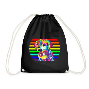 Regenbogen Hund - Turnbeutel - Schwarz - Vorne