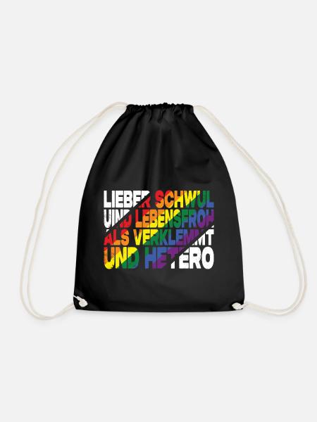 Lieber Schwul Und Lebensfroh - Lustiger Gay Spruch - Turnbeutel - Schwarz