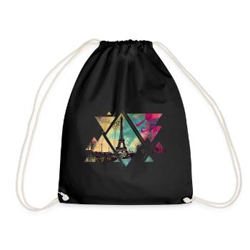 Paris, France, City, Skyline, Eiffel Tower, Triangle - Drawstring Bag - black - Front