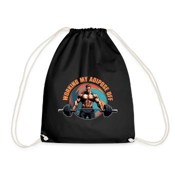 Bodybuilder with barbell hard workout - Drawstring Bag - black - Front