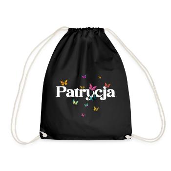 Schöner Mädchenname mit Schmetterlingen PATRYCJA - Turnbeutel - Schwarz - Vorne