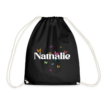 Beautiful girl's name with butterflies NATHALIE - Drawstring Bag - black - Front