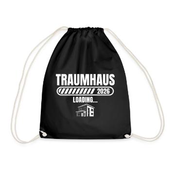 Hausbau 2026 Traumhaus loading Baugeber - Drawstring Bag - black - Front