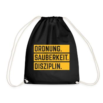 Ordnung Sauberkeit Disziplin, Deutsche Tugenden 1C - Turnbeutel - Schwarz - Vorne