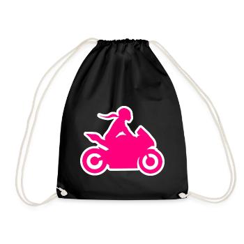 Motorcycle Ride Bikergirl Biker Woman Motorcycle - Drawstring Bag - black - Front
