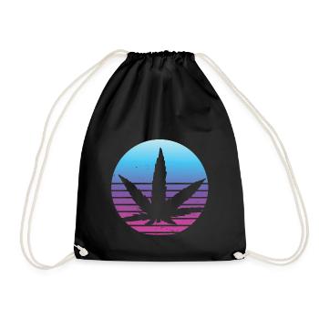 Cannabis Blatt Retro Sonnenuntergang - Turnbeutel - Schwarz - Vorne