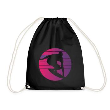 Surfer Retro Surfing Sunset - Drawstring Bag - black - Front