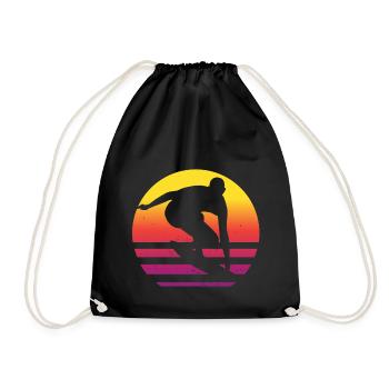 Surfer Retro Surfing Sunset - Drawstring Bag - black - Front
