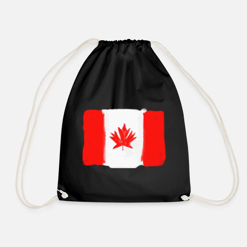 Canada Flag Watercolor, Maple Leaf Bold Brush Flag - Drawstring Bag - black