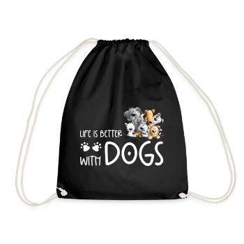 Dog Dog Poop Dog Life Is Better With Dogs - Drawstring Bag - black - Front