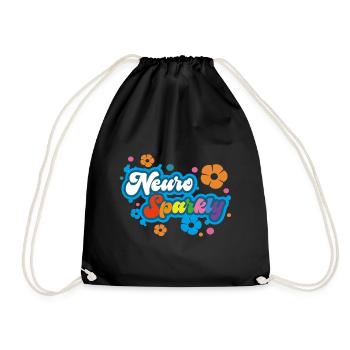 Neuro Sparkly Flower Rainbow Typography - Drawstring Bag - black - Front